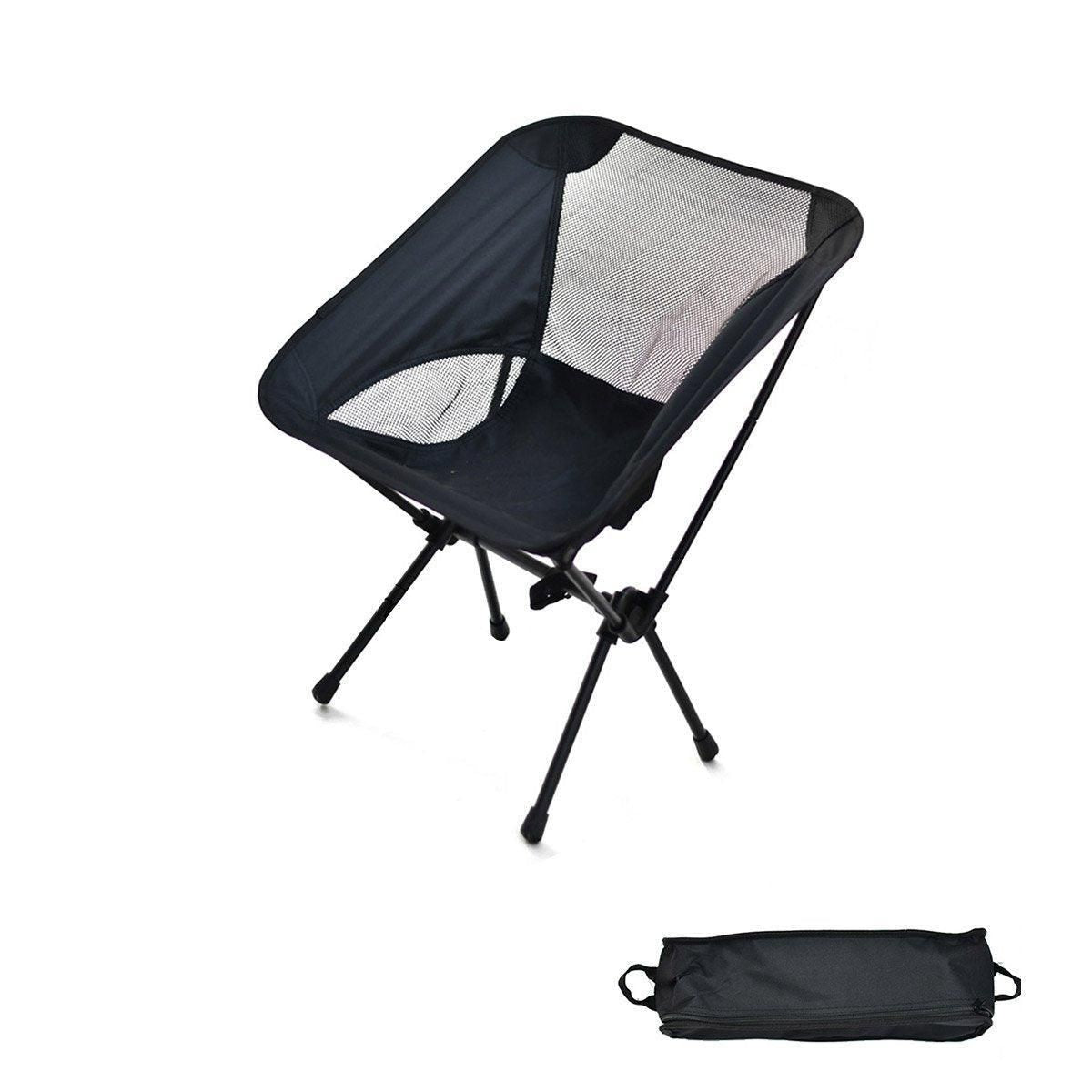 Outdoor Portable Lightweight Folding Camping Chair High Back Fishing Chair - Black